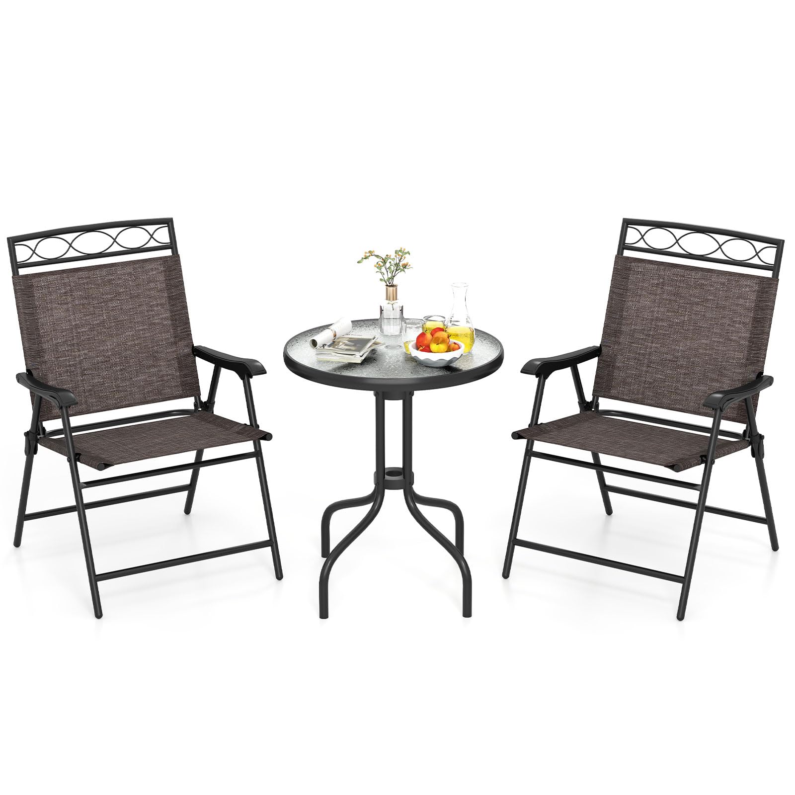 Tangkula 3 Piece Outdoor Bistro Set(Wave Backrest)
